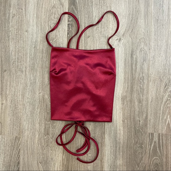 Deep red satin-look top from Shein with cross back detail and adjustable straps - Picture 2 of 7